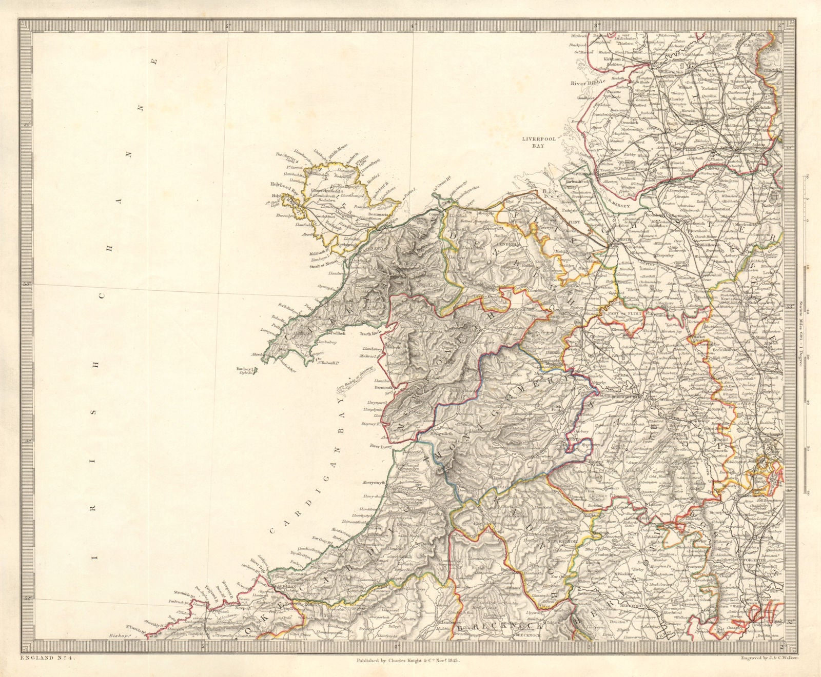 NORTH WALES & NW ENGLAND. Shropshire Merseyside Cheshire. SDUK 1845 old map